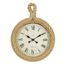 DecMode 19" Beige Jute Wall Clock with Rope Accents - DecMode