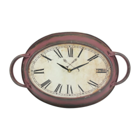 Stonebriar 16.5" Red Analog Oval Farmhouse Battery Operated Wall Clock - STONEBRIAR