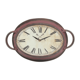 Stonebriar 16.5" Red Analog Oval Farmhouse Battery Operated Wall Clock - STONEBRIAR