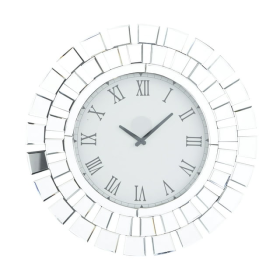 DecMode 2" Silver Glass Starburst Mirrored Wall Clock - DecMode