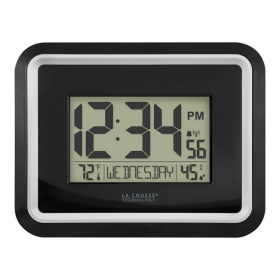La Crosse Technology Black Modern Atomic Digital Clock with Temp and Calendar, BBB84022 - La Crosse Technology