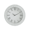 Wood and Mirror Round Analog Wall Clock, White- Saltoro Sherpi - Acme