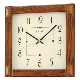 Seiko 13" Square Medium Brown Wood Wall Clock, Analog, Quartz, QXA469BLH - Seiko