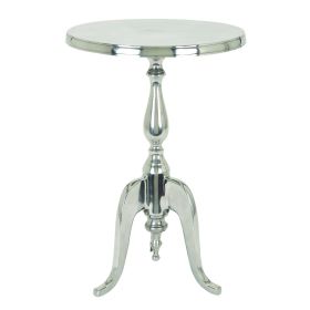 Traditional Style Aluminum Accent Table With Pedestal Base, Silver - as Pic