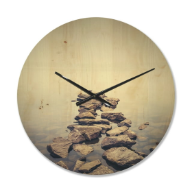 Designart 'Ukraine Minimalist Misty Lake landscape ' Modern Wood Wall Clock - Designart