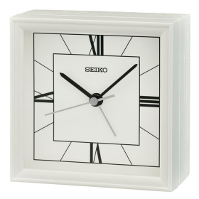 Seiko 4" "Seihokei" Beep Alarm Clock White Wooden Square Traditional Analog Quartz Desktop QXE064WLH - Seiko