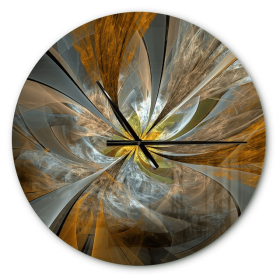 Designart 'Symmetrical Yellow Fractal Flower' Metal Wall Clock - Designart