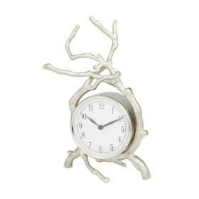 DecMode 13" Silver Aluminum Clock with Branch Accents - DecMode