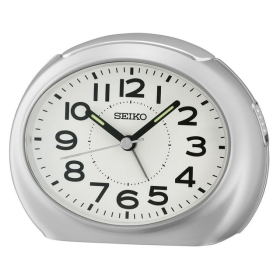 Seiko Tokai Bedside Beep Alarm Clock, Metallic Silver Traditional Quartz Analog QHE193SLH - Seiko
