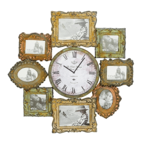 DecMode 2" Green Metal 8 Photo Opening Wall Clock - DecMode