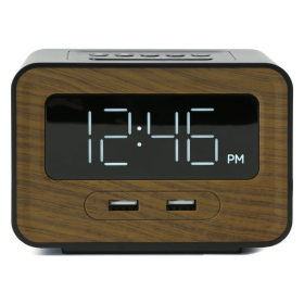 Lumoday Dual USB Charging Station Digital Alarm Clock (Black/Wood) - Lumoday