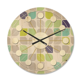 Designart 'Leaves With Geometric Pattern' Mid-Century Modern Wood Wall Clock - Designart