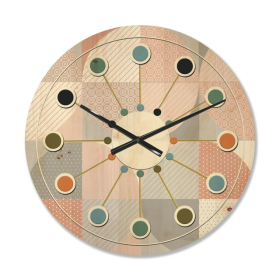 Designart 'Geometric Round Textured Pattern' Mid-Century Modern Wood Wall Clock - Designart