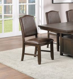 Classic Design Brown / Rustic Espresso Finish Faux Leather Set of 2 Side Chairs Dining Room Furniture Rubber wood Foam Cushion - as Pic