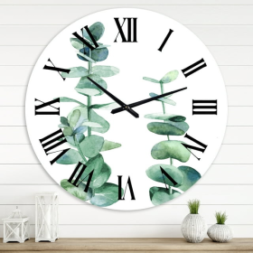 Designart 'Silver Blue Eucalyptus Branch' Tropical Wall Clock - Designart