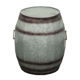 Drum Shape Metal Wine Storage Table with Removable Lid, Rustic Brown and Gray - as Pic
