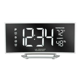 La Crosse Technology Curved Mirrored LED White Corded Electric Alarm Clock with USB, 602-249 - La Crosse Technology