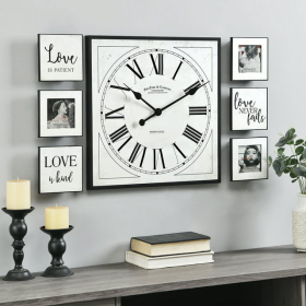 FirsTime & Co. White Love Frame Gallery Wall Clock 7-Piece Set, Farmhouse, Analog, 20 x 2 x 20 in - FirsTime