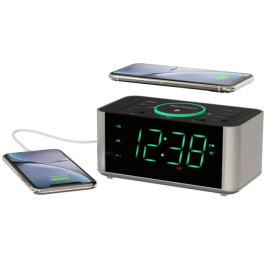 Emerson Alarm Clock Radio and Wireless Charger with Bluetooth, Compatible with iPhone XS Max/XR/XS/X/8/Plus, 10W Galaxy S10/Plus/S10E/S9, All Qi Compa