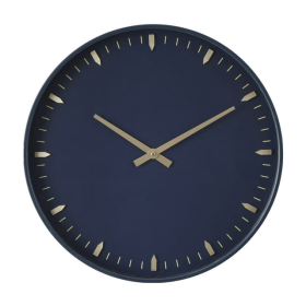 DecMode 20" Dark Blue Glass Wall Clock with Gold Accents - DecMode