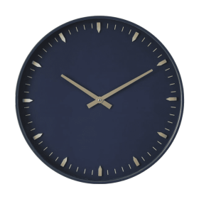 DecMode 20" Dark Blue Glass Wall Clock with Gold Accents - DecMode