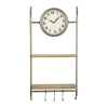 Woven Paths 16" x 5.75" x 32.25" Metal Wall Clock with Natural Wood Shelves and Hooks - Woven Paths