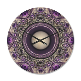 Designart 'Fractal Pattern Purple with Circles ' Modern Wood Wall Clock - Designart