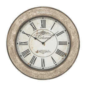 DecMode 24" Cream Wood Distressed Wall Clock - DecMode