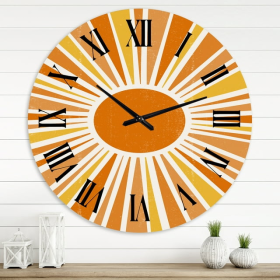 Designart 'Minimalist Bright Shining Orange Sun Rays I' Modern Wall Clock - Designart