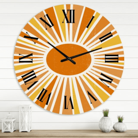 Designart 'Minimalist Bright Shining Orange Sun Rays I' Modern Wall Clock - Designart