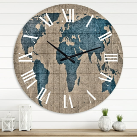 Designart 'Ancient Map Of The World I' Rustic Wall Clock - Designart