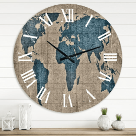 Designart 'Ancient Map Of The World I' Rustic Wall Clock - Designart