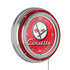 Corvette C1 Neon Clock - 14 inch Diameter - Red - General Motors