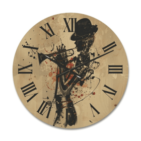 Designart 'Girl Playing Jazz Trumpet' Modern Wood Wall Clock - Designart