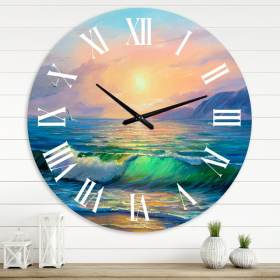 Designart 'Blue Waves Breaking At The Beach V' Nautical & Coastal Wall Clock - Designart