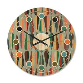 Designart 'Abstract Retro Drops IX' Mid-Century Modern Wood Wall Clock - Designart