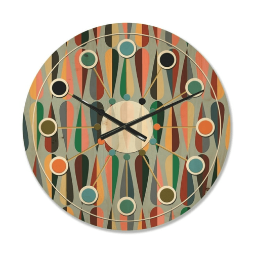 Designart 'Abstract Retro Drops IX' Mid-Century Modern Wood Wall Clock - Designart