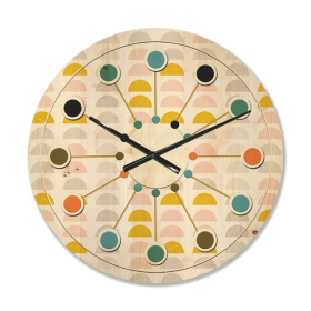 Designart 'Pastel Circular Retro Pattern III' Mid-Century Modern Wood Wall Clock - Designart