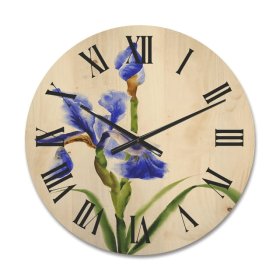 Designart 'Blue Iris Flower Retro Style' Traditional Wood Wall Clock - Designart