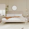 Modern Concise Style Solid Wood Grain Platform Bed Frame, King, Stone Gray - as Pic