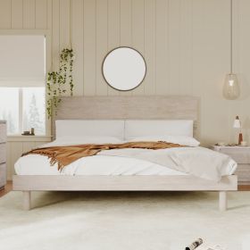Modern Concise Style Solid Wood Grain Platform Bed Frame, King, Stone Gray - as Pic
