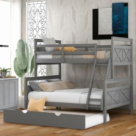 Twin over Full Bunk Bed with Ladder, Twin Size Trundle, Safety Guardrail, Gray(Old SKU:SM000208AAE-1) - as Pic