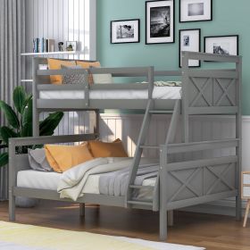 Twin over Full Bunk Bed with ladder, Safety Guardrail, Perfect for Bedroom, Gray - as Pic