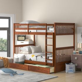 Twin-Over-Twin Bunk Bed with Ladders and Two Storage Drawers (Walnut)(OLD SKU:LT000265AAD) - as Pic