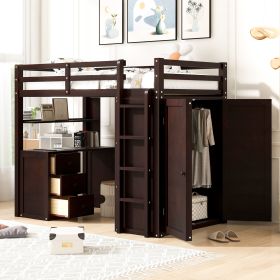 Twin size Loft Bed with Drawers,Desk,and Wardrobe-Espresso - as Pic