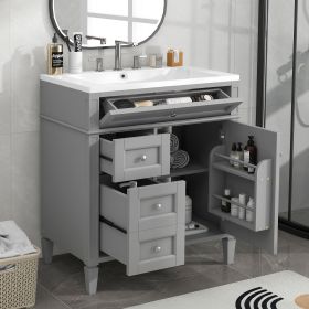 30'' Bathroom Vanity with Top Sink, Modern Bathroom Storage Cabinet with 2 Drawers and a Tip-out Drawer, Single Sink Bathroom Vanity - as Pic