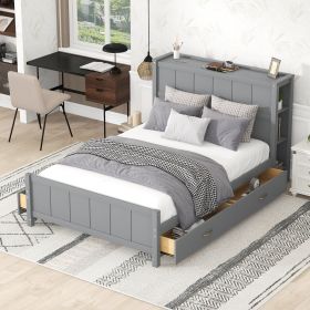 Full Size Platform Bed with Drawers and Storage Shelves, Gray - as Pic