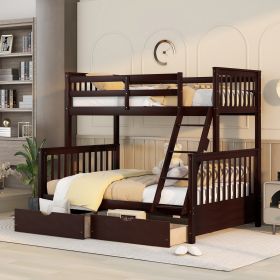 Twin-Over-Full Bunk Bed with Ladders and Two Storage Drawers(Espresso)( old sku:LT000165AAP) - as Pic
