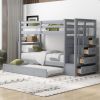 Twin Over Twin Bunk Bed with Trundle and Staircase,Gray(OLD SKU:LT000068AAE) - as Pic