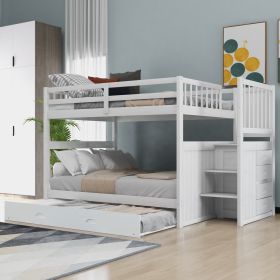 Full over Full Bunk Bed with Twin Size Trundle, White (old sku: LT000026AAK ) - as Pic